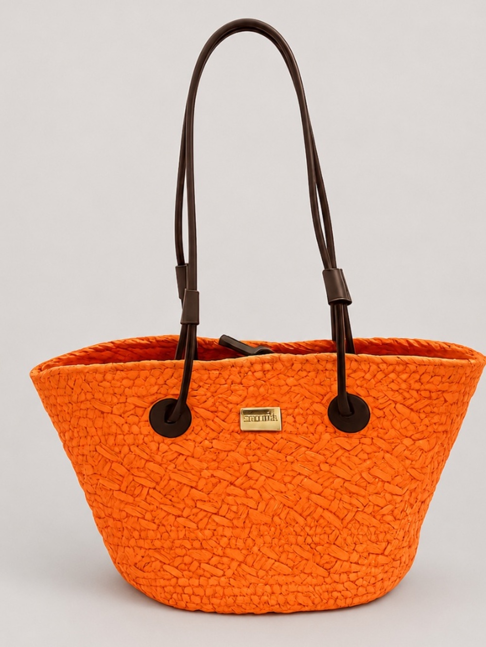 Orange Woven Tote Bag with Drawstring Pouch Raffia Bag Orange - Designer Raffia